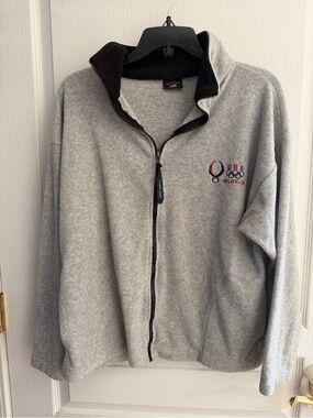 USA Olympic Embroidered Gray Full-Zip Fleece Sweater
